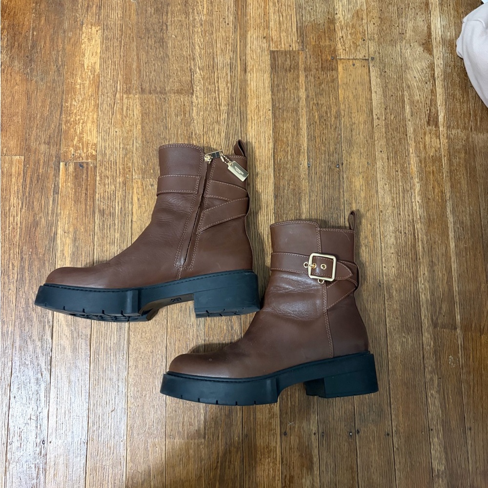 Coach Brown Leather Moto Boots